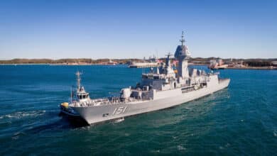 Australian Navy rehearses loading NSM onto Anzac frigates