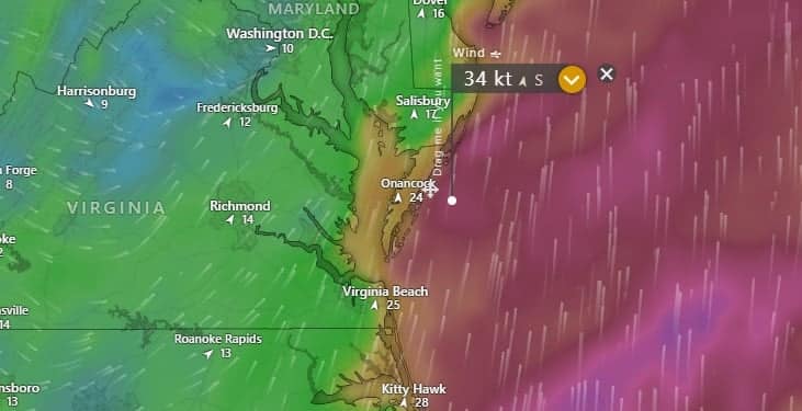 National Weather Service warning of gale force marine conditions