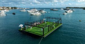 miami debuts its first floating padel court made from recycled shipyard steel