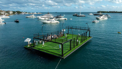 miami debuts its first floating padel court made from recycled shipyard steel