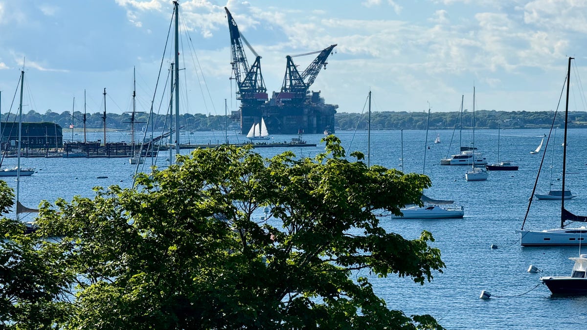 Giant crane ship SSCV Thialf waits in RI waters on the way to Empire Wind
