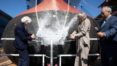 Navy Ship Christened at Bath Iron Works