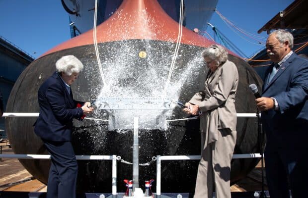 Navy Ship Christened at Bath Iron Works