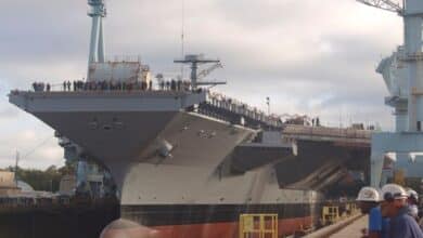 Aircraft carrier John F Kennedy leaves shipyard for sea trials