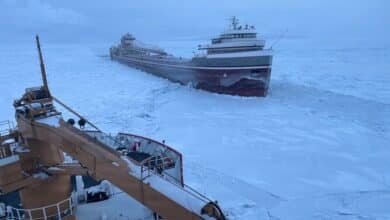 Coast Guard cutters free icebound freighters on Great Lakes