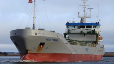 Massive cargo ship runs aground in UK harbour with