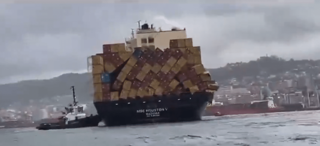 Container Ship Drifts Away from Berth in Lisbon Amid Stormy Weather