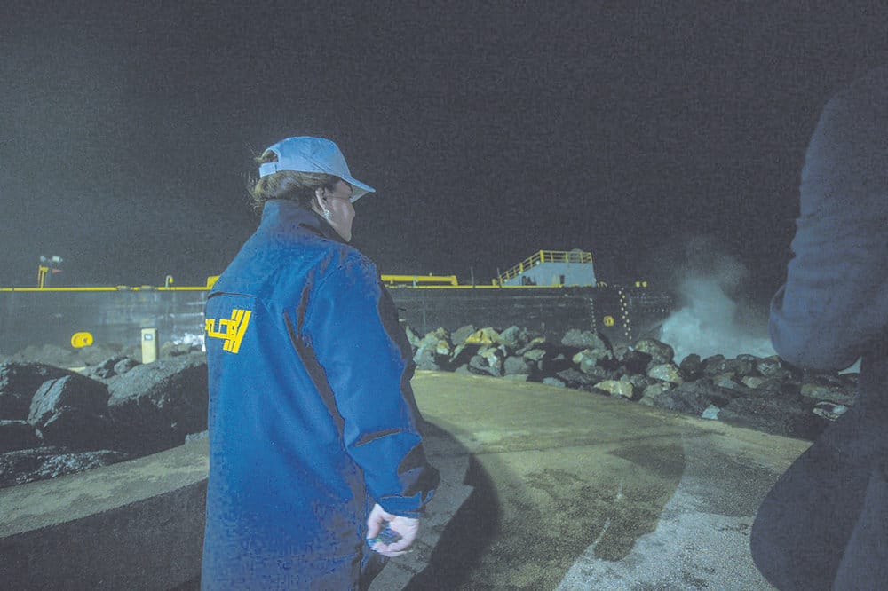 Removal of barge will happen when sea conditions improve