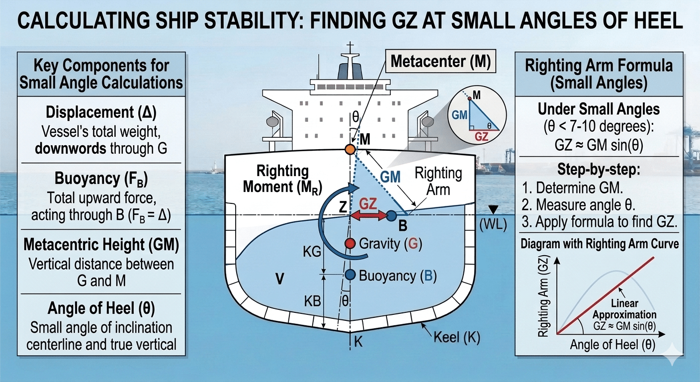 Calculating Ship Stability: How to Find the GZ at Small Angles of Heel