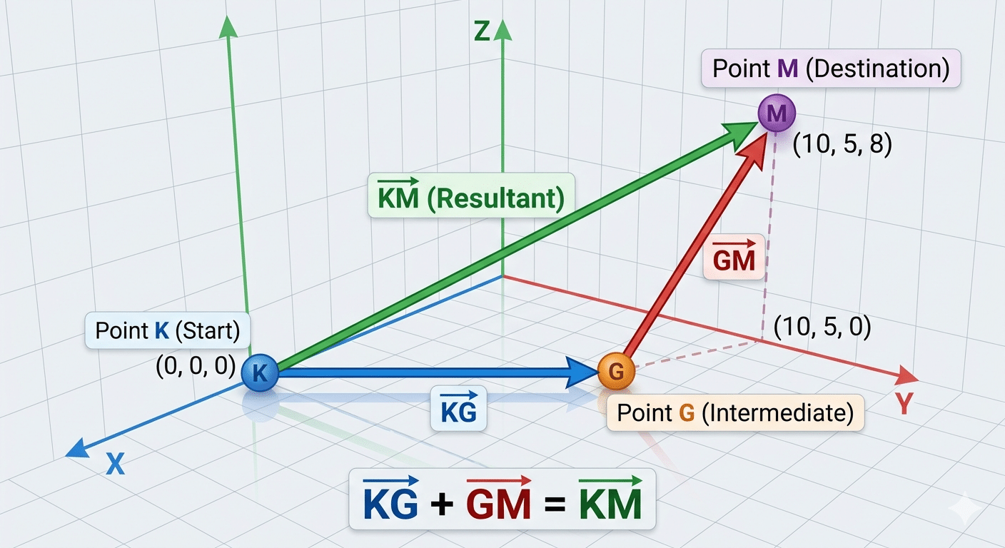 Relationship $KG + GM = KM$