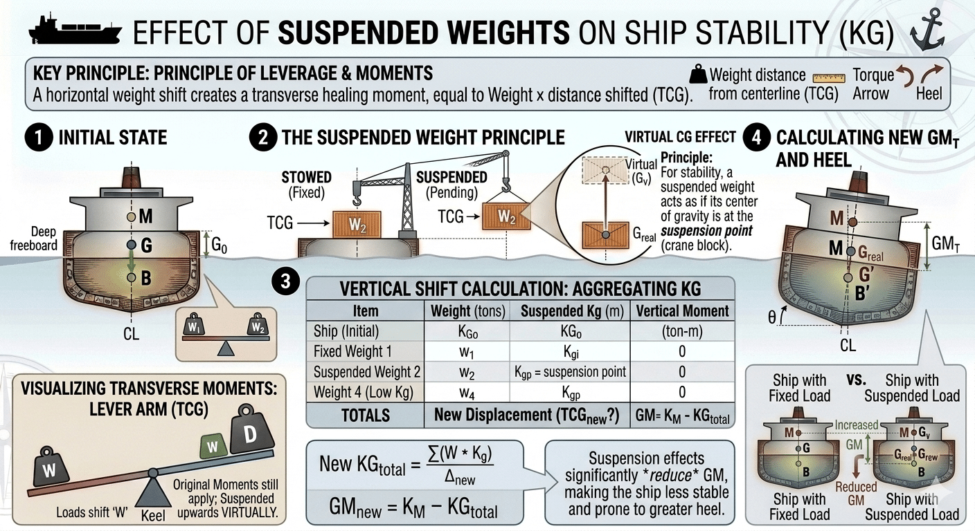 Effect of suspended weights on the center of gravity create image on given topic