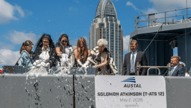 US Navy christens towing, salvage and rescue ship USNS Solomon Atkinson