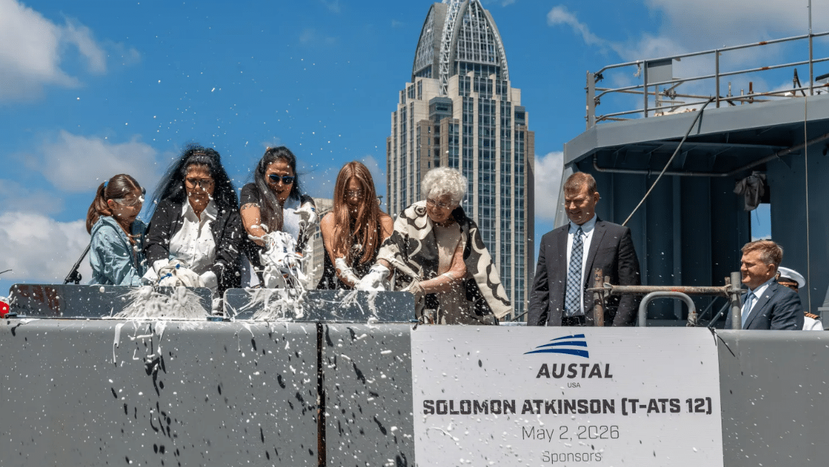 US Navy christens towing, salvage and rescue ship USNS Solomon Atkinson