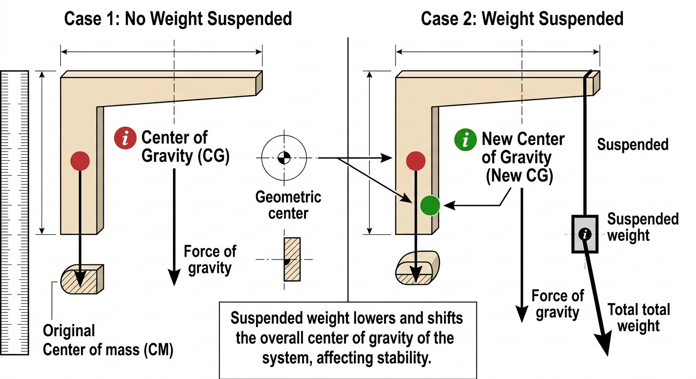 Effect of suspended weights on the center of gravity